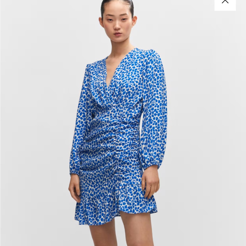 Mango Floral Blue and White Dress